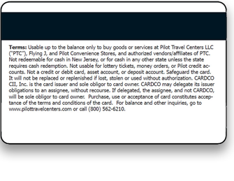 Pilot Flying J gift card back