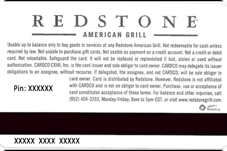 Redstone American Grill My Card Terms